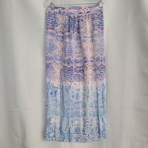Maeve Anthropologie S Blue Pink Double Slit Silk Semi Sheer Beach Waimea Skirt